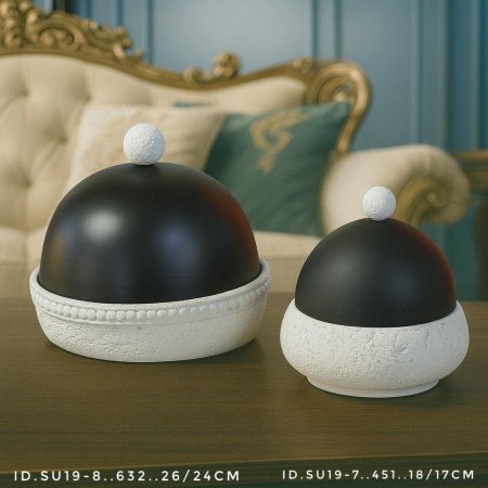 علب حلا حجر مع غطا معدن اسود